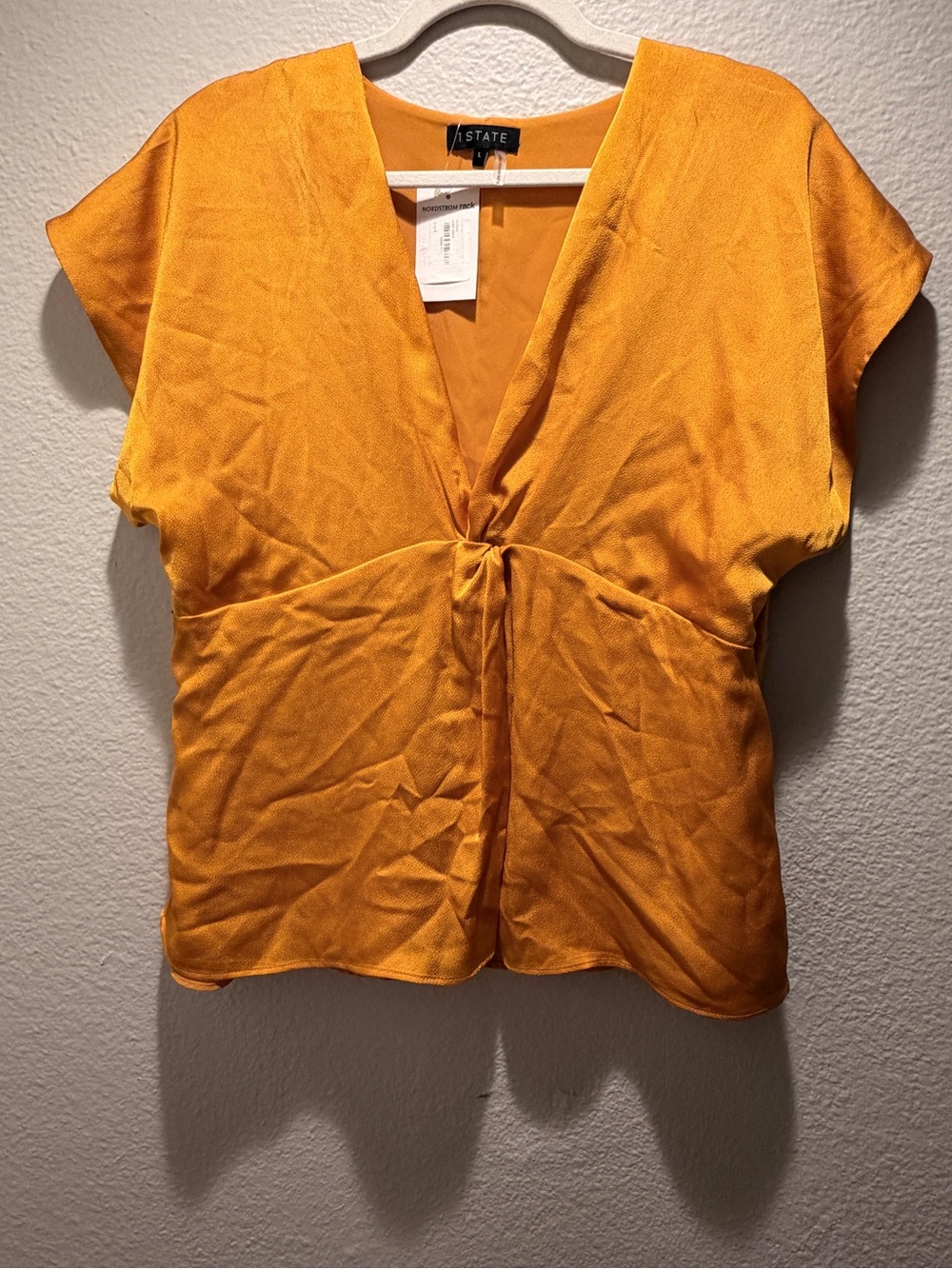 1. State Twist Front V-Neck Blouse in Mustard